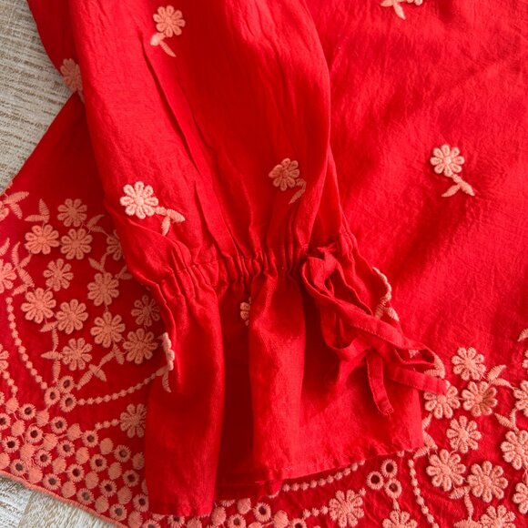 J. Crew Floral Applique Embroidered Cotton Voile Peasant Blouse/Top/Shirt Small - Picture 6 of 10